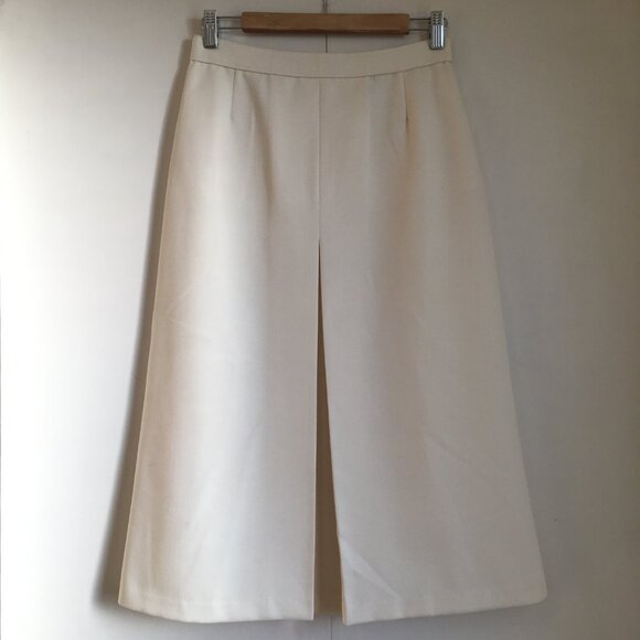 Vintage Dresses & Skirts - VTG Koret Ivory Kick Pleat Midi Skirt 28W Clean Girl Minimalist Quiet Luxury